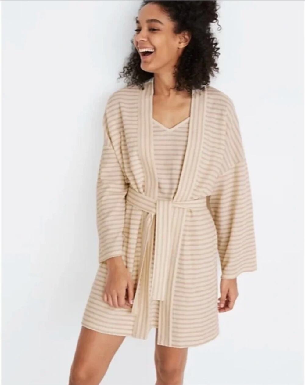 2/$30 Madewell Striped Catnap Robe Tan Cream H7014 Size S